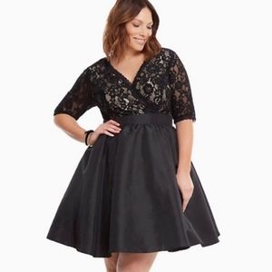 City Chic Lace and Taffeta Surplice Dress